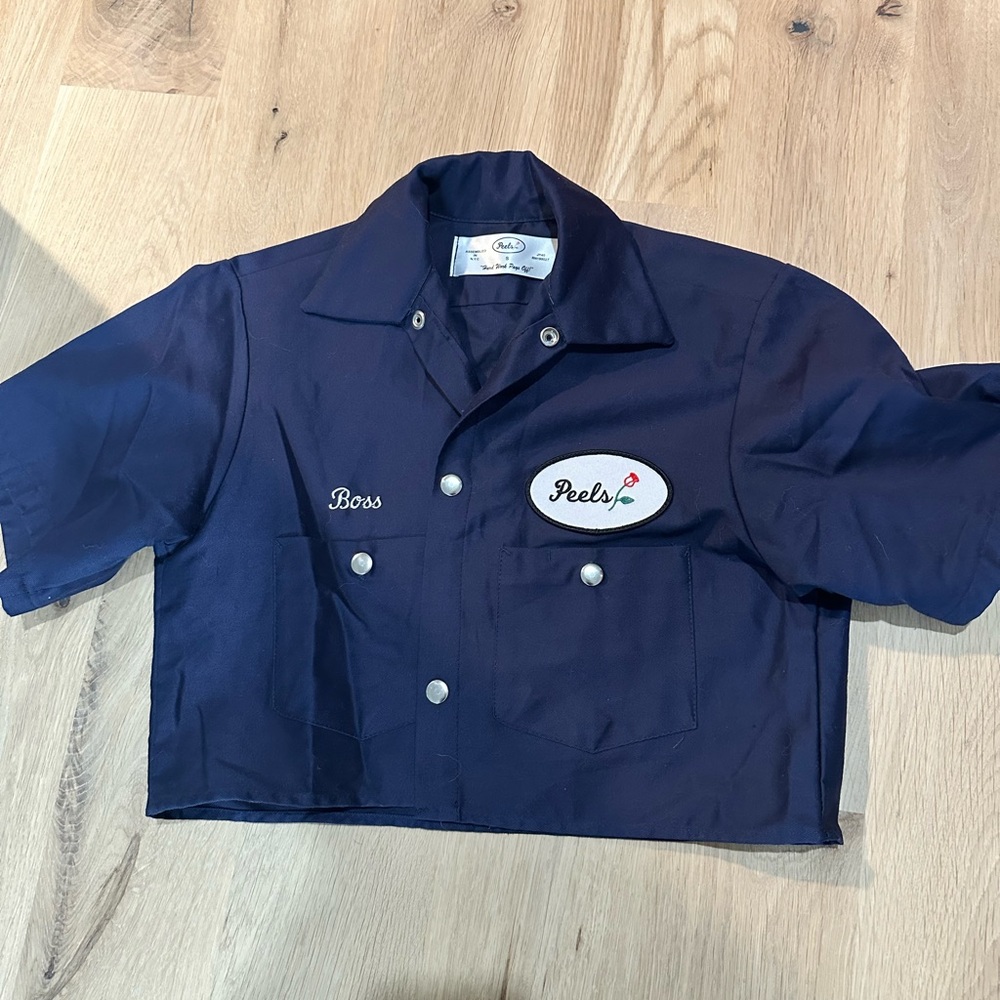 Peels NYC Cropped Snap Button Work Shirt - Navy